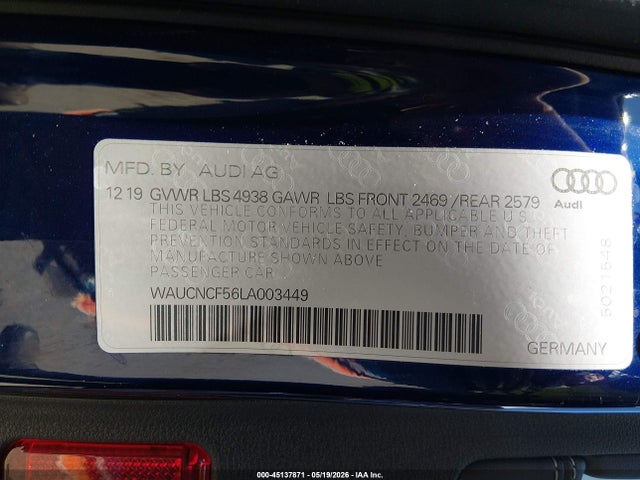 WAUCNCF56LA003449 Audi A5 Sportback Premium Plus 45 Tfsi Quattro S Tronic