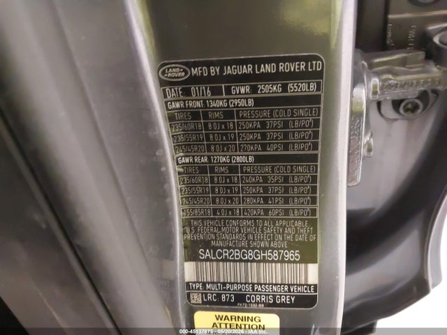 Aukcja sprzedaży 2016 Land Rover Discovery Sport Hse, vin: SALCR2BG8GH587965, numer aukcji: 45137875
