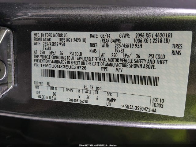 Продаж на аукціоні авто 2014 Ford Escape Se, vin: 1FMCU0GX3EUE39726, номер лоту: 45137898