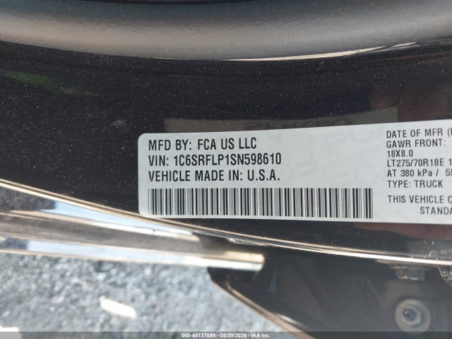 Aukcja sprzedaży 2025 Ram 1500, vin: 1C6SRFLP1SN598610, numer aukcji: 45137899