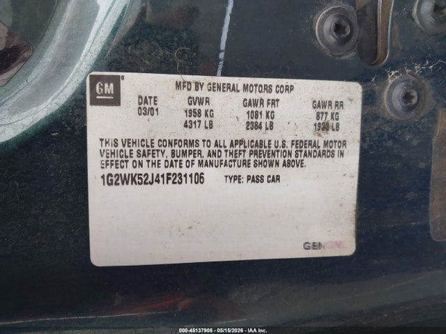 Aukcja sprzedaży 2001 Pontiac Grand Prix Se, vin: 1G2WK52J41F231106, numer aukcji: 45137908