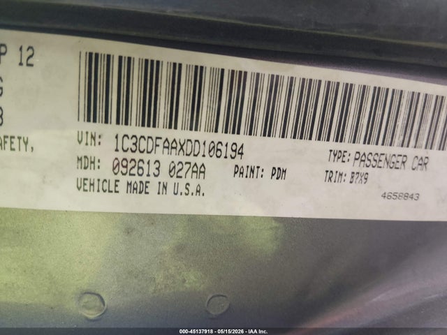 Aukcja sprzedaży 2013 Dodge Dart Se, vin: 1C3CDFAAXDD106194, numer aukcji: 45137918