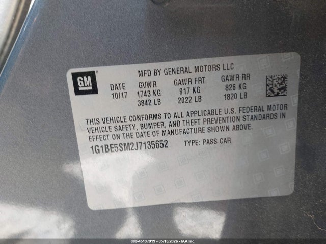 1G1BE5SM2J7135652 Chevrolet Cruze Lt Auto