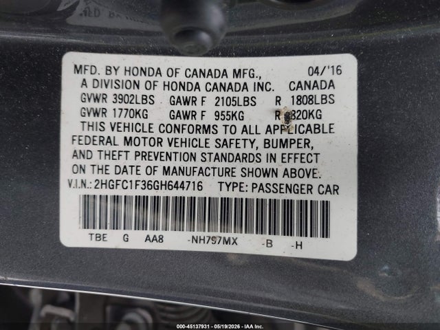 Honda Civic Ex-t 2016 2HGFC1F36GH644716 Image 9