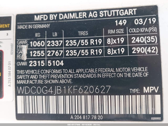 Продаж на аукціоні авто 2019 Mercedes-benz Glc 300, vin: WDC0G4JB1KF620627, номер лоту: 45137946