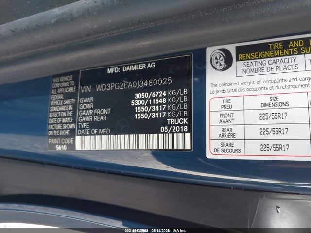 Aukcja sprzedaży 2018 Mercedes-benz Metris, vin: WD3PG2EA0J3480025, numer aukcji: 45137953