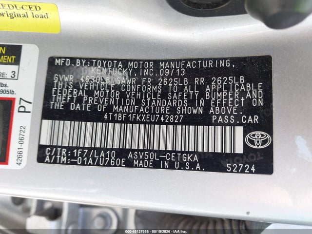 Aukcja sprzedaży 2014 Toyota Camry Xle, vin: 4T1BF1FKXEU742827, numer aukcji: 45137966
