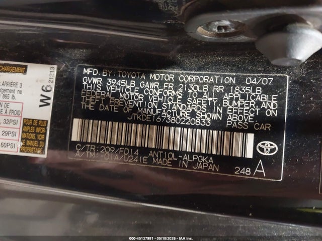 Aukcja sprzedaży 2008 Toyota Scion Tc, vin: JTKDE167380220833, numer aukcji: 45137981
