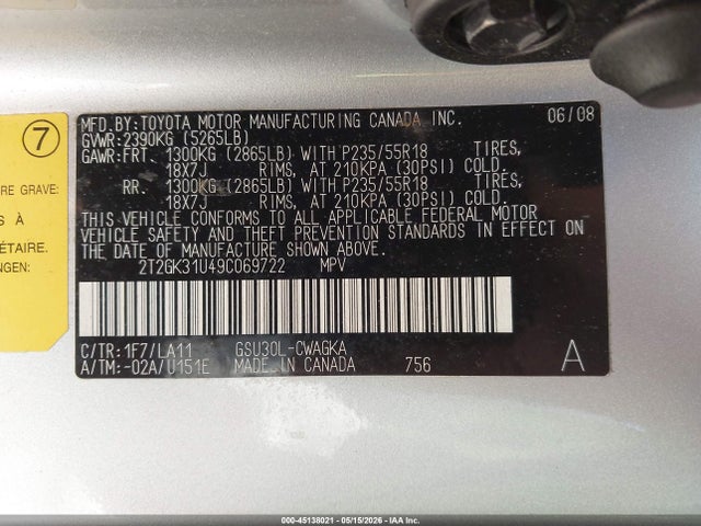 Продаж на аукціоні авто 2009 Lexus Rx 350, vin: 2T2GK31U49C069722, номер лоту: 45138021