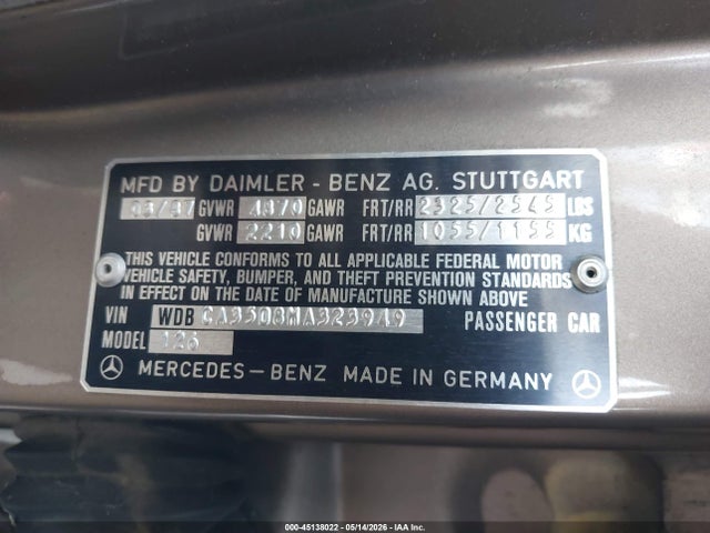 Aukcja sprzedaży 1987 Mercedes-benz 420 Sel, vin: WDBCA35D8HA323949, numer aukcji: 45138022