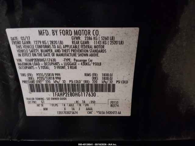 1FAHP2E80HG117630 Ford TAURUS SEL