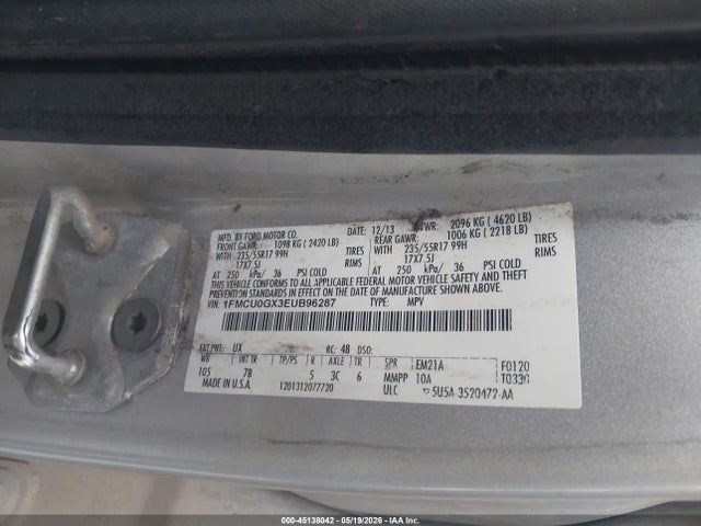 2014 Ford Escape Se მანქანა იყიდება აუქციონზე, vin: 1FMCU0GX3EUB96287, აუქციონის ნომერი: 45138042