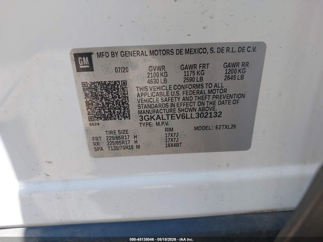 Aukcja sprzedaży 2020 Gmc Terrain Awd Sle, vin: 3GKALTEV6LL302132, numer aukcji: 45138046