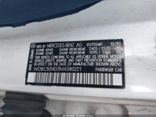 Продажа на аукционе авто 1991 Mercedes-benz 350 Sd, vin: WDBCB34D3MA580221, номер лота: 45138055
