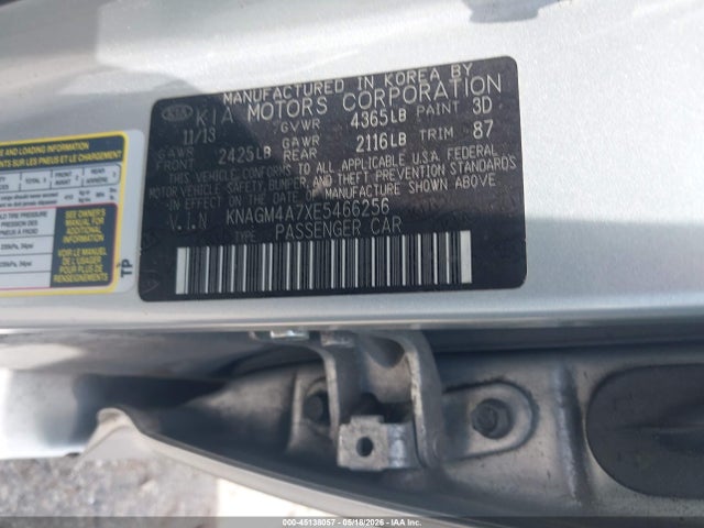 2014 Kia Optima Lx მანქანა იყიდება აუქციონზე, vin: KNAGM4A7XE5466256, აუქციონის ნომერი: 45138057