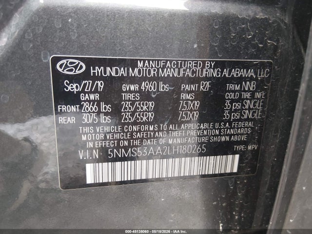 Hyundai Santa Fe Limited 2.0t 2020 5NMS53AA2LH180265 Image 9
