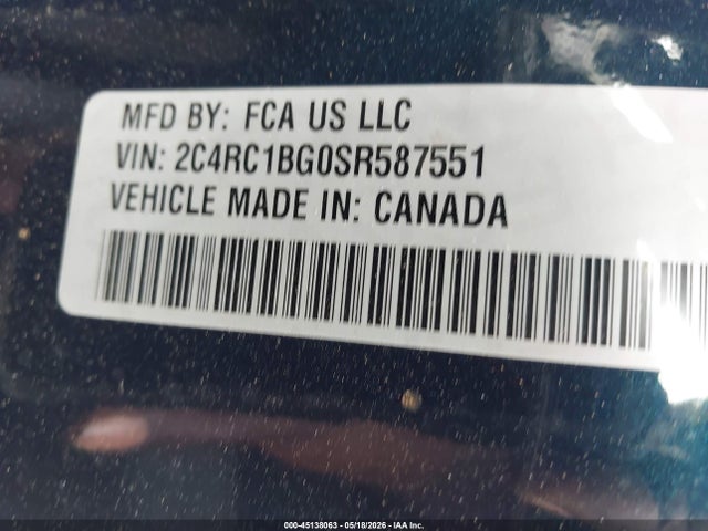 Aukcja sprzedaży 2025 Chrysler Pacifica Select, vin: 2C4RC1BG0SR587551, numer aukcji: 45138063