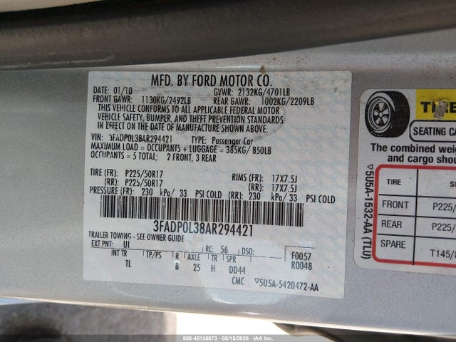 Aukcja sprzedaży 2010 Ford Fusion Hybrid, vin: 3FADP0L38AR294421, numer aukcji: 45138073