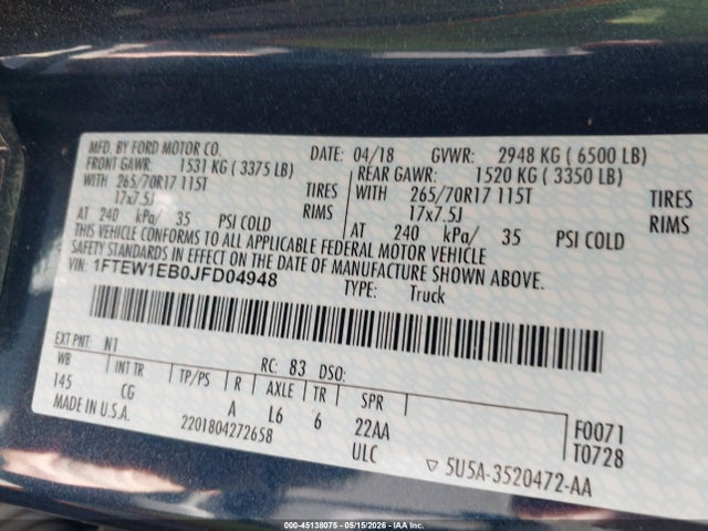 1FTEW1EB0JFD04948 Ford F-150 Xl