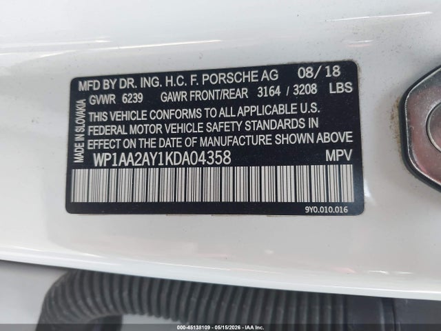 WP1AA2AY1KDA04358 Porsche Cayenne