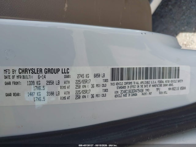 Aukcja sprzedaży 2014 Chrysler Town & Country Touring, vin: 2C4RC1BG3ER475430, numer aukcji: 45138127