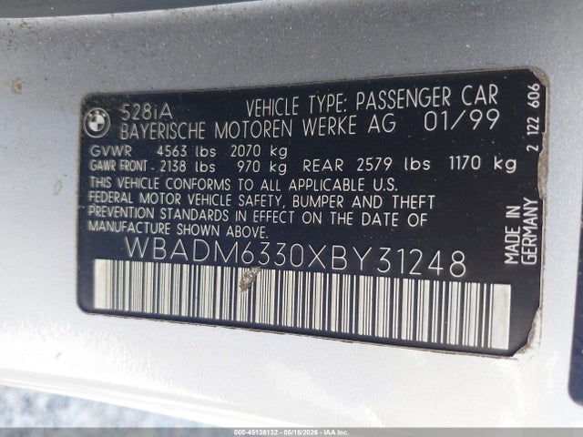 Продажа на аукционе авто 1999 Bmw 528ia, vin: WBADM6330XBY31248, номер лота: 45138132