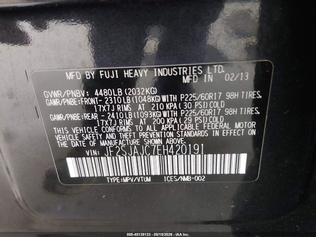 Aukcja sprzedaży 2014 Subaru Forester 2.5i Limited, vin: JF2SJAJC7EH420191, numer aukcji: 45138133