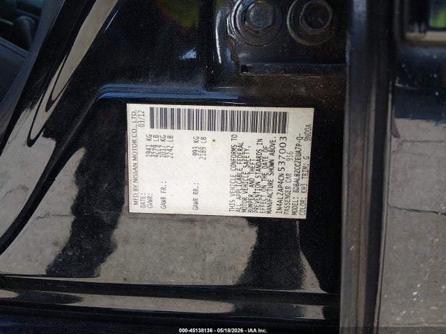2012 Nissan Altima 2.5 S მანქანა იყიდება აუქციონზე, vin: 1N4AL2AP4CN537003, აუქციონის ნომერი: 45138136