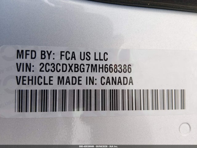45138149 :رقم المزاد ، 2C3CDXBG7MH668386 vin ، 2021 Dodge Charger Sxt Rwd مزاد بيع