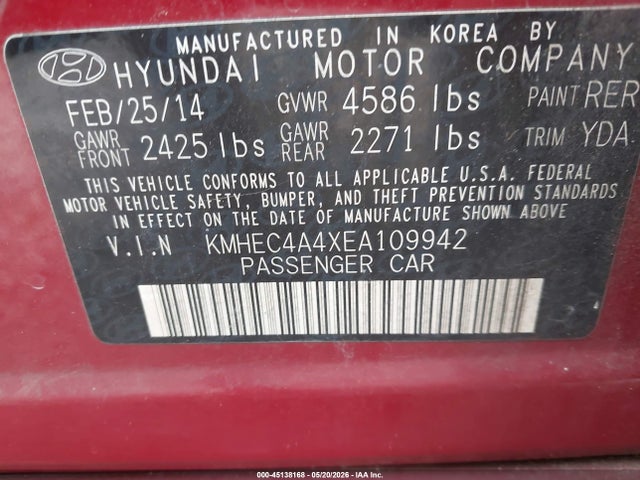Продаж на аукціоні авто 2014 Hyundai Sonata Hybrid Limited, vin: KMHEC4A4XEA109942, номер лоту: 45138168