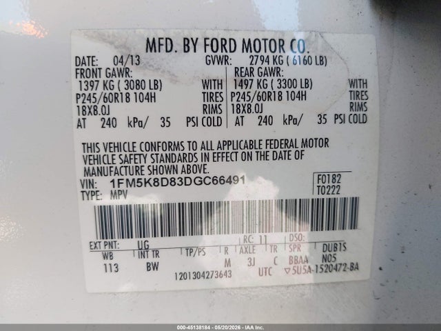 Aukcja sprzedaży 2013 Ford Explorer Xlt, vin: 1FM5K8D83DGC66491, numer aukcji: 45138184