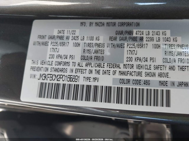 Aukcja sprzedaży 2023 Mazda Cx-5 2.5 S Preferred, vin: JM3KFBCM2P0165891, numer aukcji: 45138226