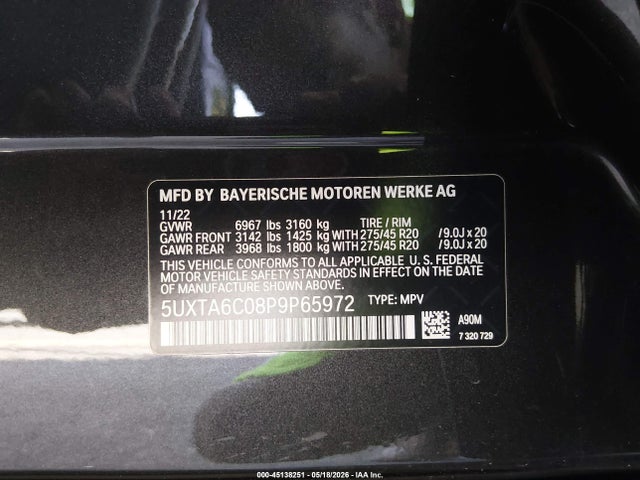Aukcja sprzedaży 2023 Bmw X5 Phev Xdrive45e, vin: 5UXTA6C08P9P65972, numer aukcji: 45138251