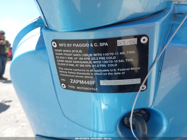 Aukcja sprzedaży 2006 Vespa Lx 150, vin: ZAPM448F765006023, numer aukcji: 45138270