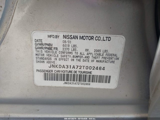 Aukcja sprzedaży 2002 Infiniti I35 Luxury, vin: JNKDA31A72T002464, numer aukcji: 45138279