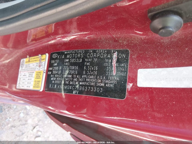 Продажа на аукционе авто 2011 Kia Sedona Lx, vin: KNDMG4C7XB6373303, номер лота: 45138291