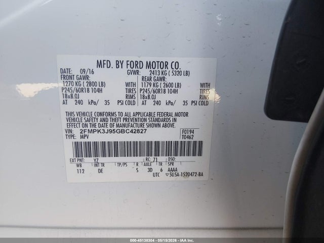 Ford EDGE SEL 2016 2FMPK3J95GBC42827 Image 9
