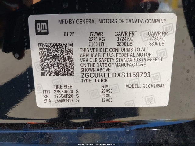 45138309 :رقم المزاد ، 2GCUKEEDXS1159703 vin ، 2025 Chevrolet Silverado 1500 4wd  Short Bed Rst مزاد بيع