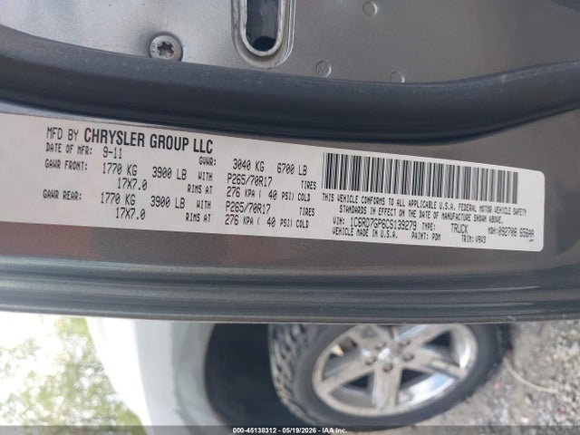 45138312 :رقم المزاد ، 1C6RD7GP6CS139279 vin ، 2012 Ram 1500 Slt مزاد بيع