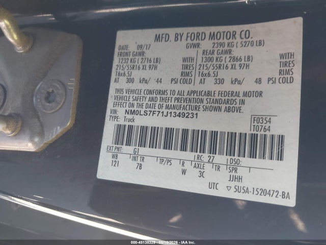 NM0LS7F71J1349231 Ford Transit Connect Xlt