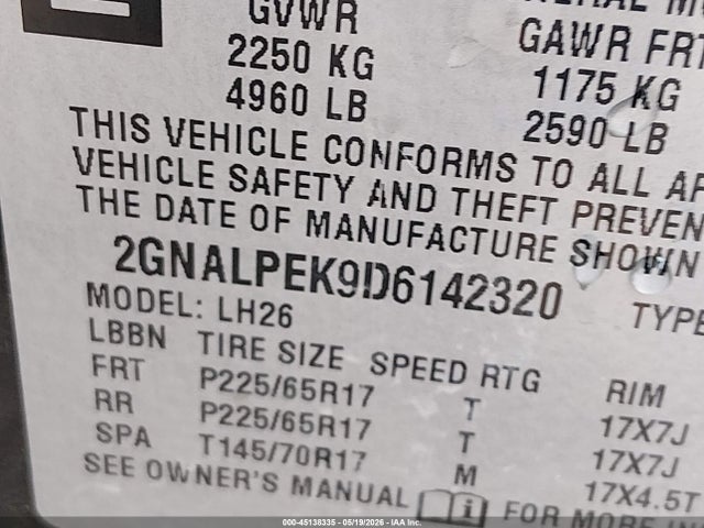 Aukcja sprzedaży 2013 Chevrolet Equinox 2lt, vin: 2GNALPEK9D6142320, numer aukcji: 45138335