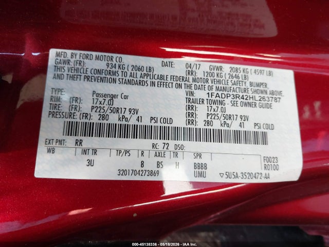 1FADP3R42HL263787 Ford FOCUS ELECTRIC