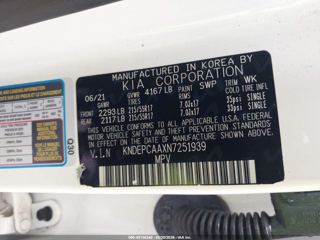 Aukcja sprzedaży 2022 Kia Seltos Lx, vin: KNDEPCAAXN7251939, numer aukcji: 45138340
