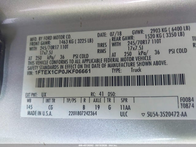 Ford F-150 Xl 2018 1FTEX1CP0JKF06661 Image 9
