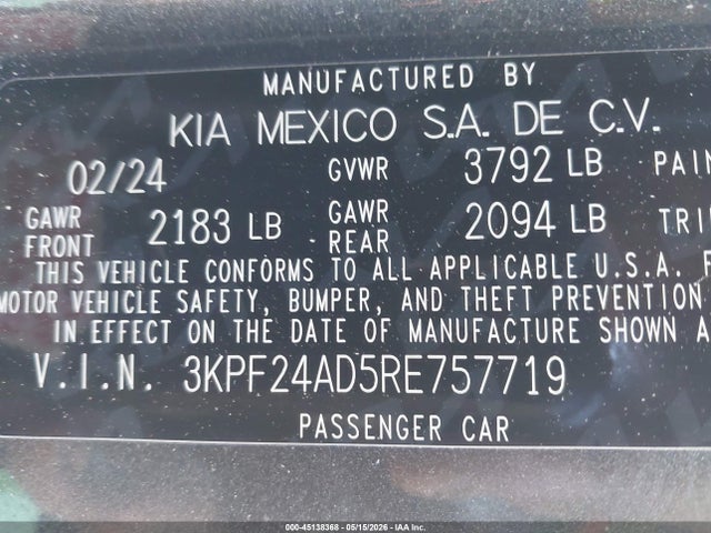 KIA Forte Lxs 2024 3KPF24AD5RE757719 Image 9