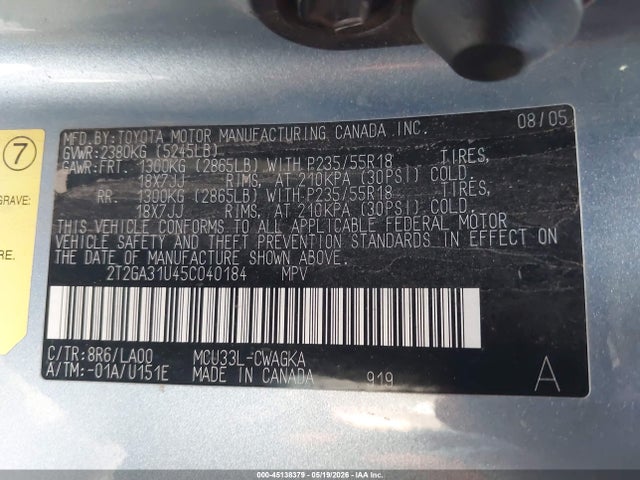 Продажа на аукционе авто 2005 Lexus Rx 330, vin: 2T2GA31U45C040184, номер лота: 45138379