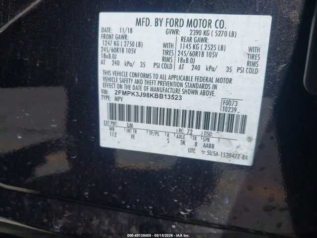 Ford EDGE SEL 2019 2FMPK3J98KBB13523 Image 9