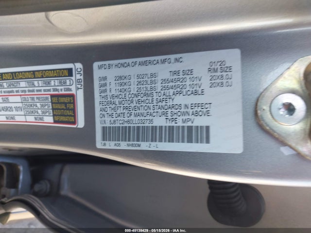 Aukcja sprzedaży 2020 Acura Rdx A-spec Package, vin: 5J8TC2H60LL032735, numer aukcji: 45138429
