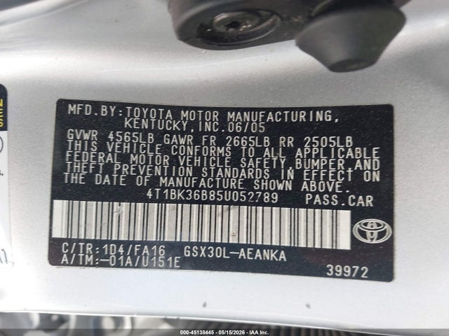 2005 Toyota Avalon Xl მანქანა იყიდება აუქციონზე, vin: 4T1BK36B85U052789, აუქციონის ნომერი: 45138445