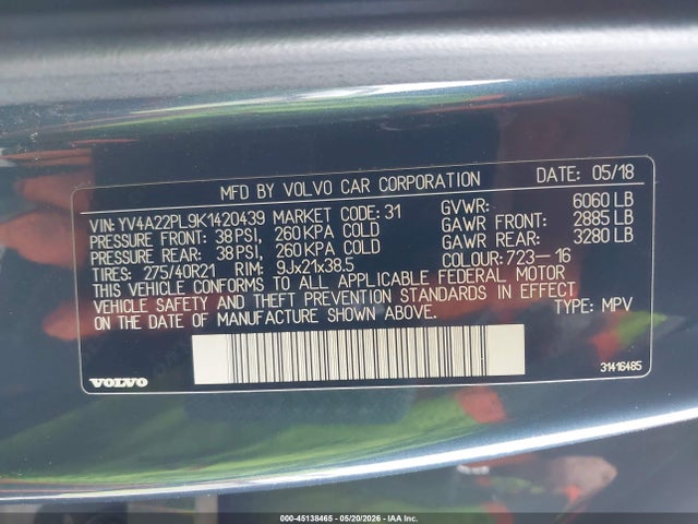 YV4A22PL9K1420439 Volvo Xc90 T6 Inscription